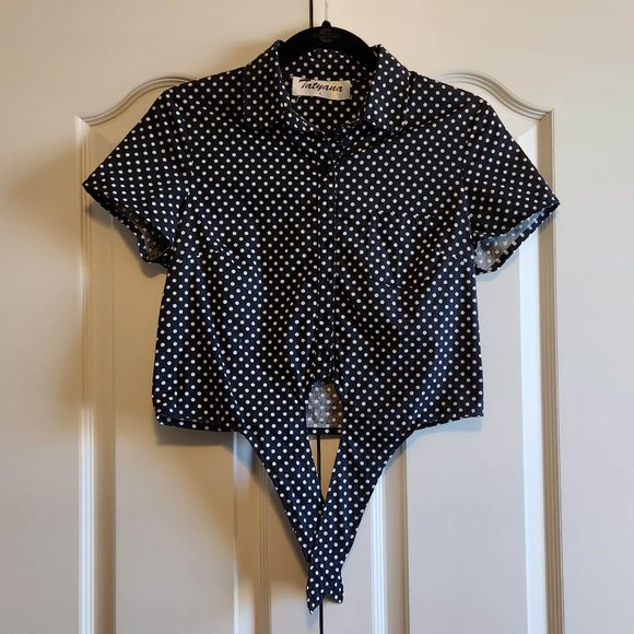 Tatyana Rockabilly Retro Pinup Polka Dot Tie Top - Picture 2 of 3